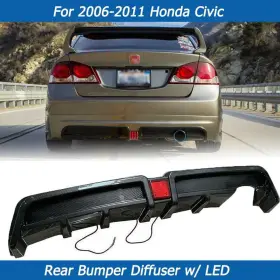 Rlip-c064d-a-rr1-k Car Rear Bumper Diffuser With Led For 2006-2011 Honda Civic Mugen Rr Carbon Fiber Style