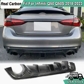 Hly138 Carbon-discovery For Infiniti Q50 Q50s 2018-2024 Real Rear Bumper Lip Diffuser With Black Led