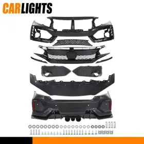 C-02bum1305zbk Carlights Pp Front Bumper And Lip Grille Black Set Fit For 2016-21 Honda Civic Sedan
