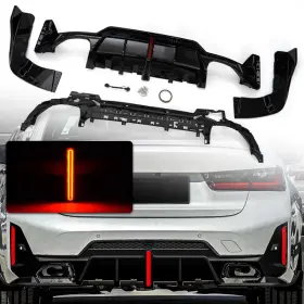 At19046801 Carmirrorshop Rear Bumper Lip Spolier Diffuser With Led Light For Bmw G20 Lci 330i M340i 2024 25