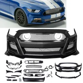 Lsot001861-b Carparts Love Auto Lsot001861-a For 2015-2017 Ford Mustang Upgrade Front Bumper Kit With Led Grille Gt500 Style