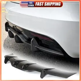 Carracing Factory 569794410695 Fits Tesla Model S 2021-23 Real Carbon Fiber Rear Bumper Diffuser Lip Body Kits