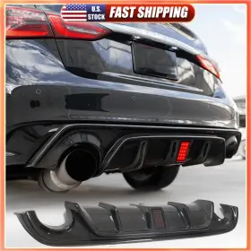 Carracing Factory 569807006822 For 2014-2017 Infiniti Q50 Real Carbon Rear Bumper Diffuser Lip With Led Light
