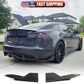 Carracing Factory 569807748395 For Tesla Model S Plaid 21-23 Real Carbon Rear Bumper Splitters Extension Fins