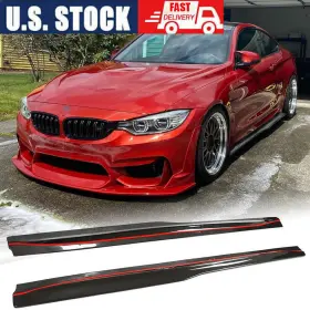 Carturning 3569798209165 For Bmw F82 F83 M4 2015-19 Real Carbon Fiber Side Skirts Extension Rocker Panel