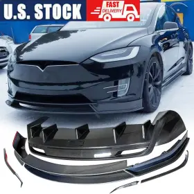 Carturning 569794412101 For Tesla Model X 2016-2018 Rear Bumper Diffuser Front Lip Spoiler Real Carbon