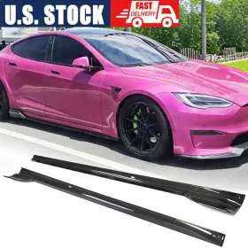 Carturning 569794422919 Real Carbon Side Skirt Extension Lip For Tesla Model S Plaid Long Range 2021up