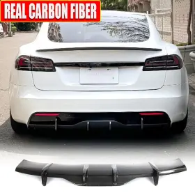 Carturning 569798211014 For Tesla Model S Plaid Real Carbon Rear Bumper Diffuser Lip Spoiler Bodykit