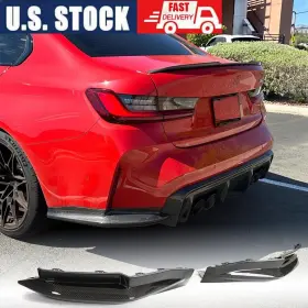 Carturning 569798236321 Fits Bmw G80 M3 2021-24 Real Carbon Rear Bumper Splitters Canard Fins Replacemen