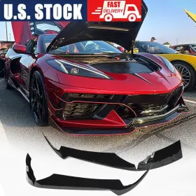 Carturning Factory 569807666194 For Chevrolet Corvette C8 20-24 Gloss Black Front Bumper Splitters Air Vent Fins
