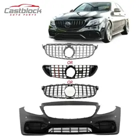 C43amg Castblock Facelift 15-18 Mercedes Benz W205 C Class Front Bumper Kit To C63 Amg