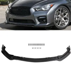 12464150 Csdex 3pcs Spoiler Bumper Lip Splitter For 2014-2017 Infiniti Q50 Front Black Plastic