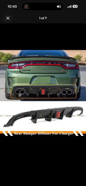 82213091ab Dodge For 2015-23 Charger Srt R/t Scat Pack Quad Tip Rear Diffuser Red Reflector