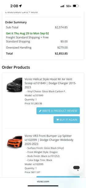 Vz102099 Dodge Front Bumper Lip Splitter Charger Widebody 2020-2023
