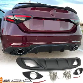 W-lmo102-1 Dry Carbon Rear Bumper Diffuser Lip With Exhaust Tips For Alfa Romeo Giulia Sedan 2017-2022