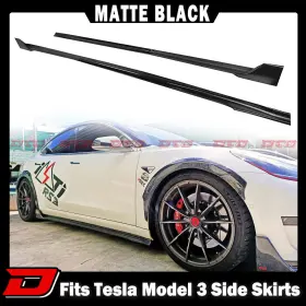135-m3 Dto Us 17 Fits Tesla Model 3 Fastback Side Skirts Extension Body Kit Matte Black