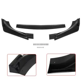Ecp165037st E-carpartstore Front Bumper Spoiler Lip For 2013-16 Hyundai Genesis Coupe 3 Pieces Glossy Black
