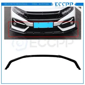 E16823120721cp Eccpp Front Bumper Lip For 2016-2021 10th Gen Civic Hatchback And Si Models -gloss Black