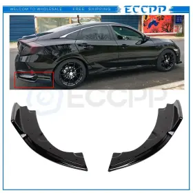 Ec161381201p Eccpp Fits 16-18 Honda Civic 2x Glossy Black Rear Bumper Lip Diffuser Splitter