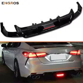 Alh-at-hq-1z-1gb Engros Rear Bumper Diffuser For 2018-2024 Toyota Camry Glossy Black With Led Light