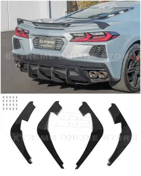 Diff-407-bkcf Eos Performance Style Carbon Fiber Rear Lower Diffuser Fins For Corvette 20-up