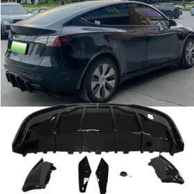Bld-tsly20ik3p Excellentom Fits 20-24 Tesla Model Y Rear Bumper Lip Diffuser Shark Fin Splitter Gloss Black