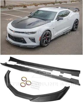 Cpe-flip-159-cflk Extreme Online Store Ss-160-cflk Zl1 Style Hydro-dipped Carbon Fiber Front Lip And Side Skirts For 16-22 Camaro Ss