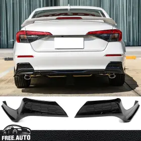 Blr-hc224md2p-gbk Free-auto802 Rear Bumper Lip Fits 22-24 Honda Civic Sedan Md Style Apron Gloss Black Pp 2pcs