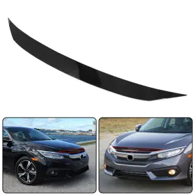 Gnt56214974 Gearzaar Gloss Black For 2016-2021 Honda Civic 10th Gen Front Hood Bumper Trim Nose
