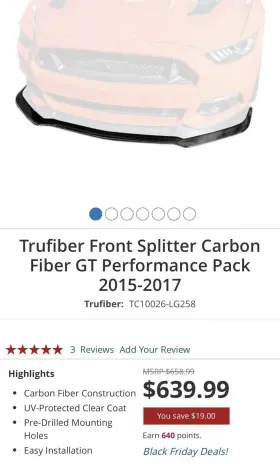 Tc10026-lg258 Gt Performance Trufiber Front Splitter Carbon Fiber Pack 2015-2017