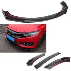 Gzyf 611000315966 3pcs Fit 2016-19 Honda Civic Front Bumper Lip Kit Spoiler Splitter Glossy Black