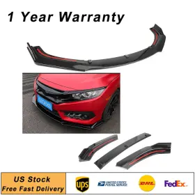 Gzyf 612076250311 3 Pcs Glossy Black Front Bumper Body Kit Spoiler Lip For Honda Civic 2016-2019