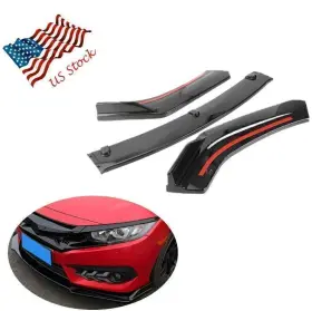 Gzyf 932080796200 3 Pcs For 2016-19 Honda Civic Front Bumper Lip Kit Spoiler Splitter Glossy Black