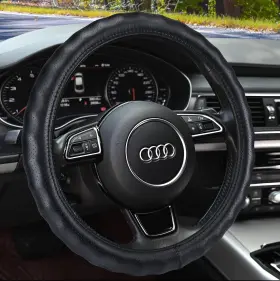 Ah-007 Haokay Heavy Duty Pure Cowhide Steering Wheel Cover Black Genuine Leather St
