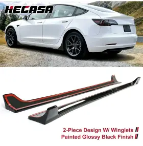 Xap00219 Hecasa Side Skirts Extension Rocker Panel For 2017-2023 Tesla Model 3 Glossy Black