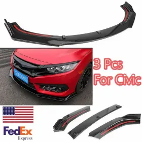Hkseller-au 612034910738 Car Front Bumper Cover Lip Spoiler Splitter For Honda Civic 2016-2020 2019 Black