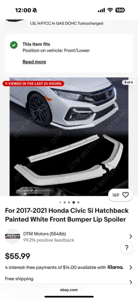 2-pu-530-pwh Honda For 2017-2021 Civic Si Hatchback Painted White Front Bumper Lip Spoiler