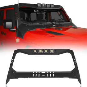 Bxg.3024 Hooke Road Windshield Frame Cover Amor Set With 4 Led Light Fit 2018-2025 Jeep Wrangler Jl Jt