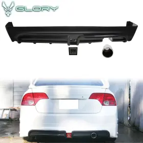 Cb-a012191 Hyper Glory Fits 06-11 Civic 4dr Rear Bumper Lip With Smoke Led 3rd Brake Light And Muffler Tip