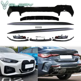 Cb-a013024 Hyper Glory Fits 21-25 Bmw G22 G23 M-performance Front Rear Bumper Lip Unpainted Side Skirts