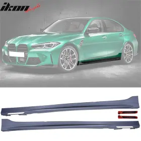 8-sk-g20m319-amb Ikon Motorsports Fits 19-26 Bmw 3 Series G20 Sedan 4-door M3 Style Side Skirts With Ambient Light