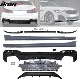 8-blf-bg30lci3p-bk Ikon Motorsports 840217351676 Fits 21-23 Bmw G30 G31 M550i Mp Style Rear Diffuser Front Bumper Lip Side Skirts