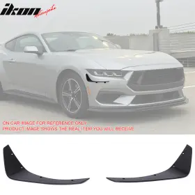 Blc-fm24ecoik2p-gbk Ikon Motorsports Fits 24-26 Ford Mustang Ecoboost Style Front Bumper Canards Gloss Black Pp