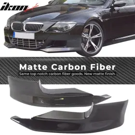 Blf-be63m62p-mcf Ikon Motorsports Fits 06-10 Bmw E63 E64 M6 A Front Bumper Lip Matte Carbon Fiber