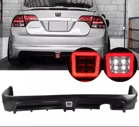 Blr-hc064rr-pp Ikon Motorsports Blr-hc064rr-pp&lb3-u2-cl-led Fits 06-11 Civic 4dr Sedan Rear Bumper Lip Spoiler With Led 3rd Brake Light