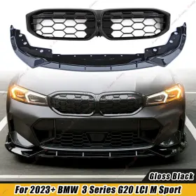 Ixuanzz-g20-2023-front-red Ixuanzz Fits 23 Bmw G20 Lci M Sport M340i Gloss Blk Front Bumper Lip Honeycomb Grille