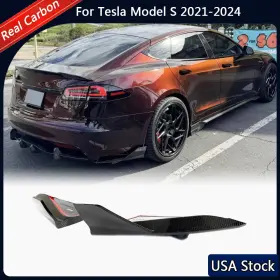 Jcing 569801391702 For Tesla Model S 21-2024 Real Carbon Fiber Rear Bumper Lip Splitters Extensions