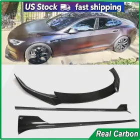 Pzj078 Jcing-carbon For Tesla Model S Plaid 2021-24 Real Front Bumper Lip Spoiler Side Skirt