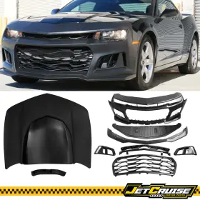 Jc-hdm-cc146gzl1-al Jetcruise 840355525625 Fits 14-15 Chevy Camaro Front Bumper Conversion Zl1 Style And Hood Cover Aluminum