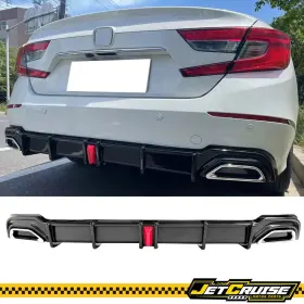 Jc-bld-ha184hb3p-cfl Jetcruise Fits 18-22 Honda Accord Hybrid Rear Bumper Diffuser With Led Carbon Fiber Print